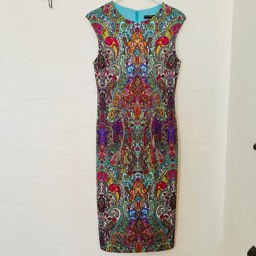 Maggy london multicoloured paisley dress midi pencil Sz 6